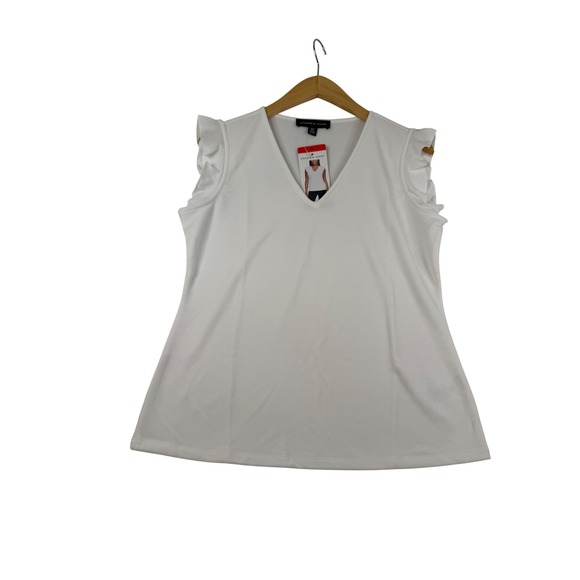 Andrew Marc Tops - Andrew Marc Womens White Ruffle Sleeve V-Neck Sleeveless Blouse Top Size M NEW